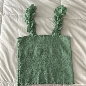 Aerie Green Jungle Thrills Smocked Cropped Tank Top